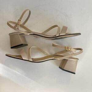 Marc Andrew Strappy Gold Shimmer Dressy Sandals with Chunky Heel Sz 9M